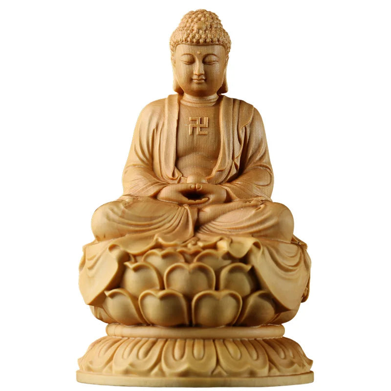 10cm Wooden Sakyamuni Buddha Figurines Solid Wood Statue Crafts Car Small Buddha Sculpture Zen Home Decoration Wall Decor