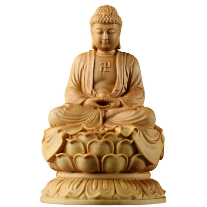 10cm Wooden Sakyamuni Buddha Figurines Solid Wood Statue Crafts Car Small Buddha Sculpture Zen Home Decoration Wall Decor