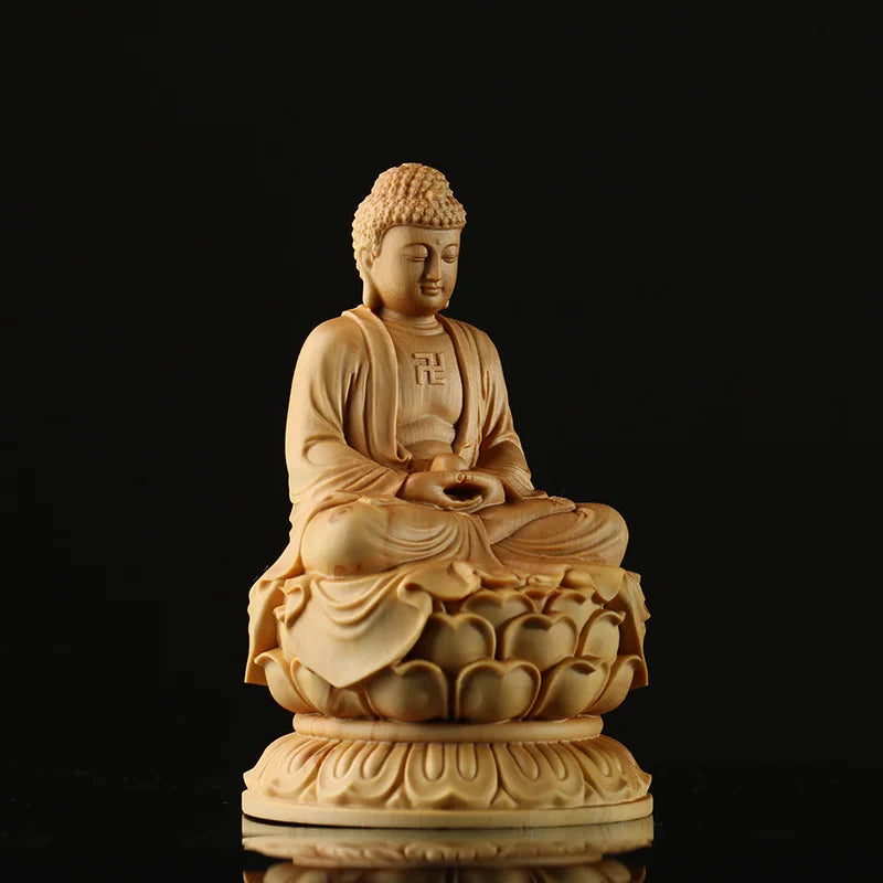 10cm Wooden Sakyamuni Buddha Figurines Solid Wood Statue Crafts Car Small Buddha Sculpture Zen Home Decoration Wall Decor