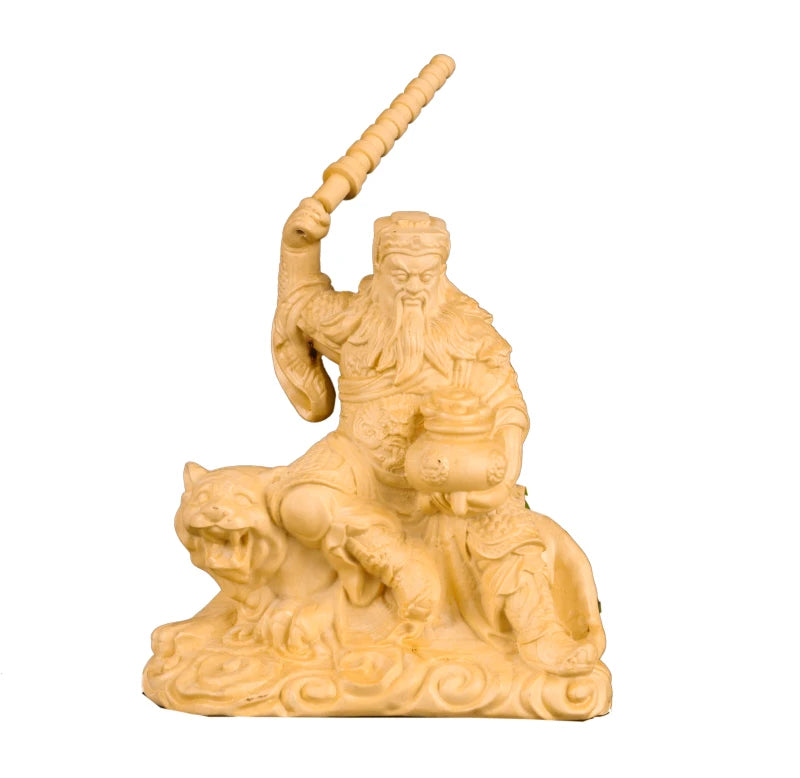 10cm Zhao Gongming Boxwood  Sculpture God of Wealth Car Decoration Feng Shui Home Decor