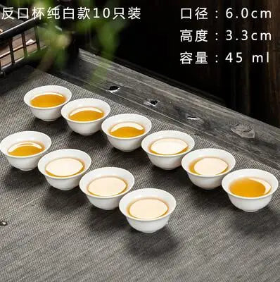 10pcs/pack Dehua High White Porcelain Pure White Ceramic Tea Cup Handmade Kungfu Tea Set Household Simple Pu'er Tea Cup Set