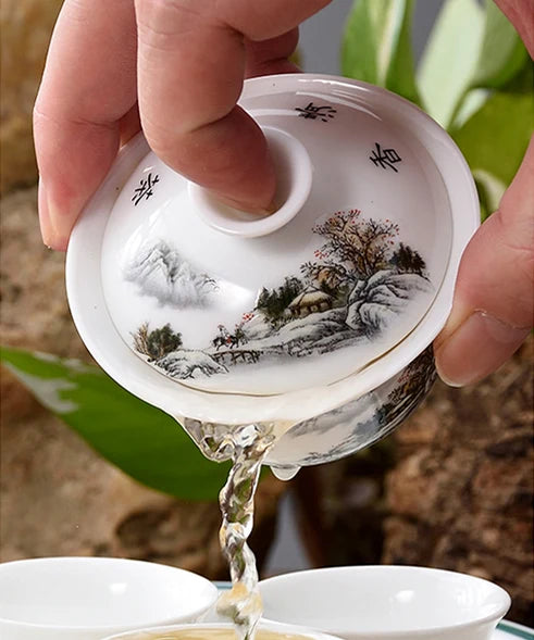 11.11  gaiwan 80cc porcelain tureen Chinese ceramic tea bowl set covered bowl with lid cup saucer China cup bowls on sales new