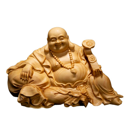 11/14CM Mini Ruyi Maitreya Buddha Statue Wood Gifts Buddha Figures Laughing Buddha Handmade Carved Home Decoration Collection