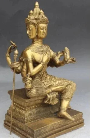 11 "Buddha Tibet Perunggu 4 Kepala 8 Lengan Kuan-yin Guan Patung Buddha Dewi Yin