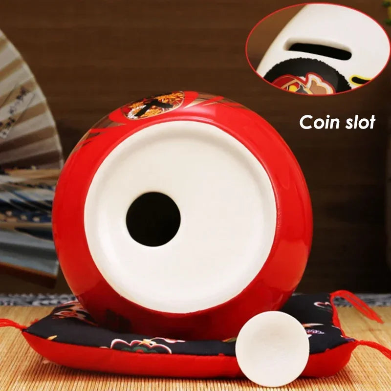 11 Inch Ceramic Daruma Tower Japanese Porcelain Maneki Neko Collectible Figurine Dharma Good Luck Zen Statue Money Box