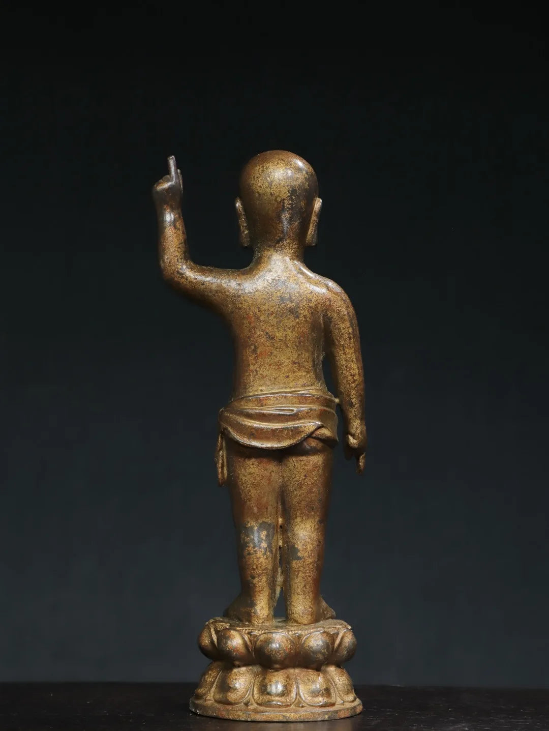 11"Tibet Temple Collection Old Bronze Cinnabar Mud gold Crown Prince Buddha One Finger Heavenly Amitabha Buddha Worship Hall