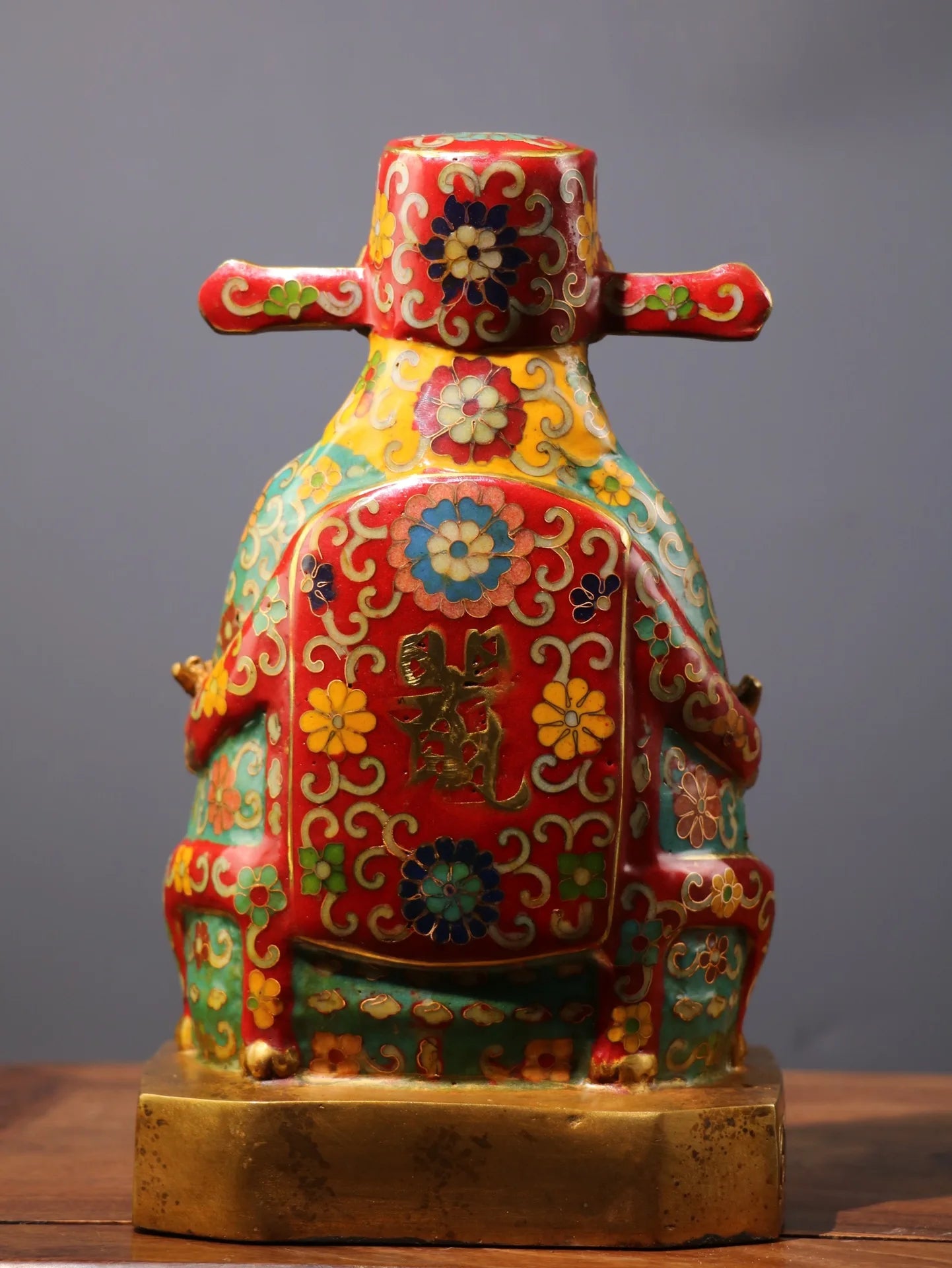 11"Tibet Temple Collection Old Bronze Cloisonne Enamel God of Wealth statue God in charge of wealth Amass wealth Worship Hall