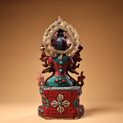 11"Tibet Temple Collection Old Bronze Outline in gold Mosaic Gem Turquoise MAITREYA Bodhisattva Buddha Worship Hall Town house