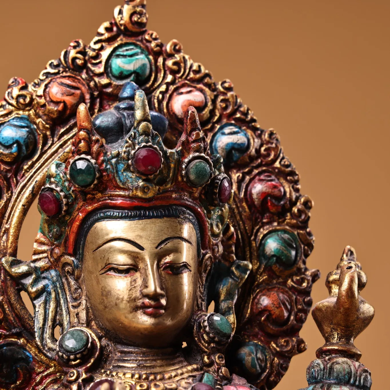11"Tibet Temple Collection Old Bronze Outline in gold Mosaic Gem Turquoise MAITREYA Bodhisattva Buddha Worship Hall Town house