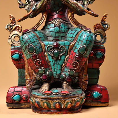 11"Tibet Temple Collection Old Bronze Outline in gold Mosaic Gem Turquoise MAITREYA Bodhisattva Buddha Worship Hall Town house
