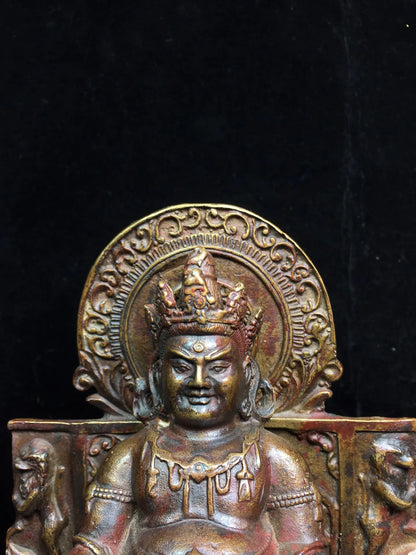 11"Tibetan Temple Collection Bronze Cinnabar mud gold Northern Wei Buddha Huang Caishen Buddha Terrace Sitting Buddha Exorcism