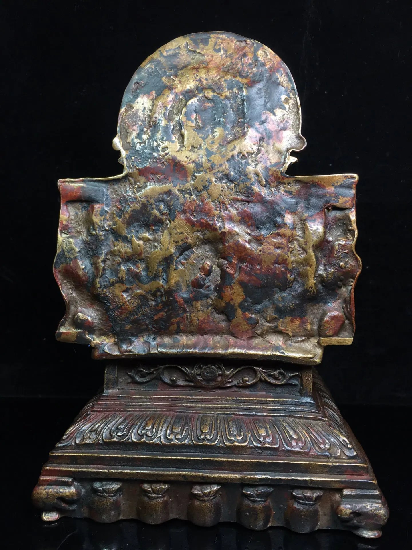 11"Tibetan Temple Collection Bronze Cinnabar mud gold Northern Wei Buddha Huang Caishen Buddha Terrace Sitting Buddha Exorcism