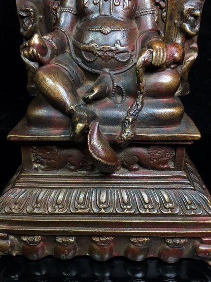 11"Tibetan Temple Collection Bronze Cinnabar mud gold Northern Wei Buddha Huang Caishen Buddha Terrace Sitting Buddha Exorcism