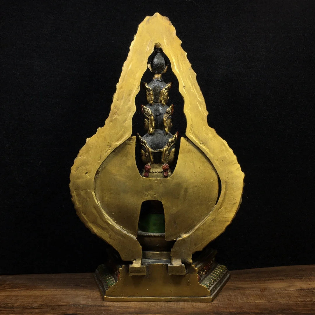 11”Tibetan Temple Collection Bronze Painted Cundhi Bodhisattva Thousand Hands Guanyin Sitting Buddha Ornaments Town House