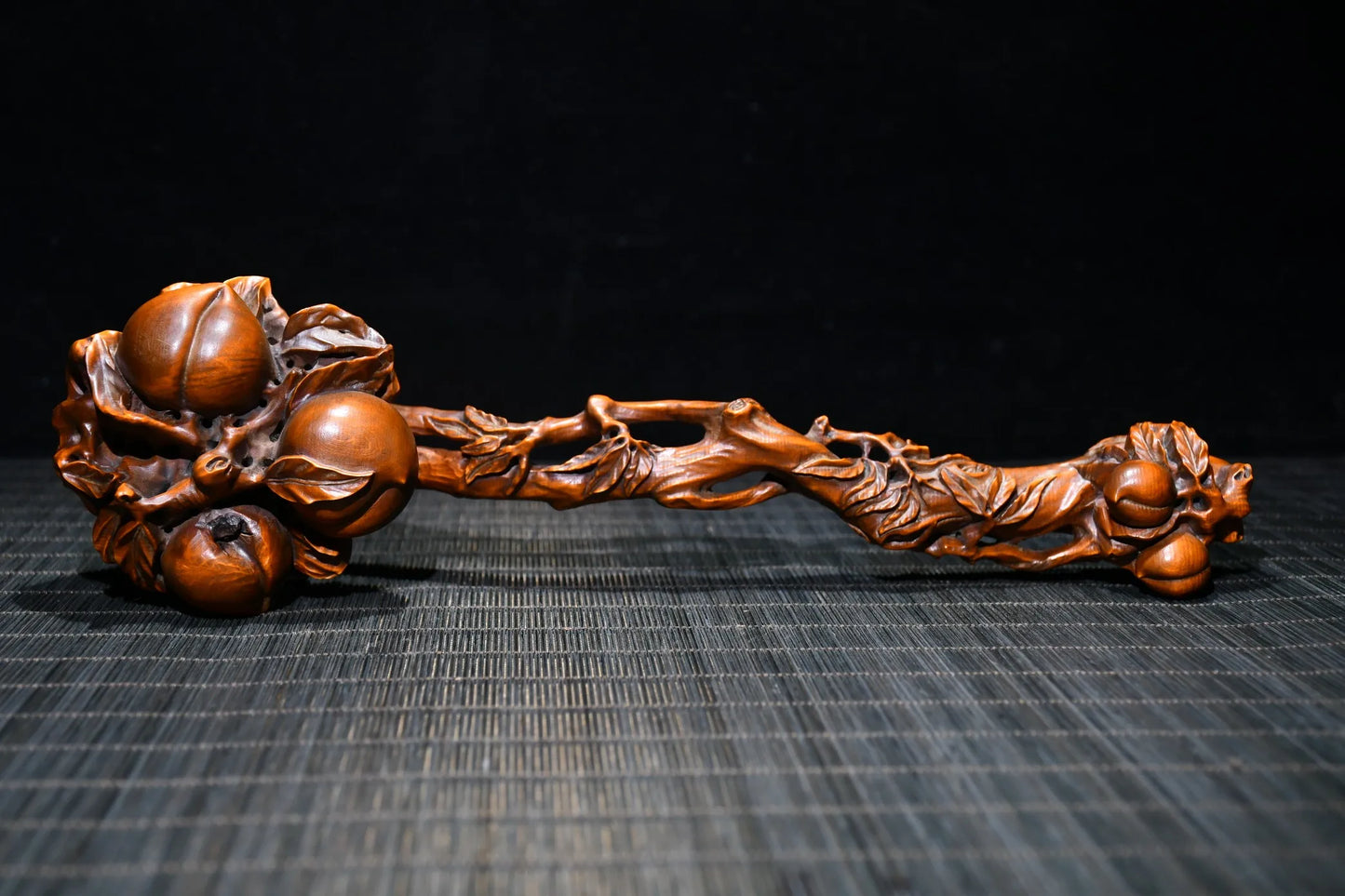 11"Tibetan Temple Collection Old Boxwood Shou Tao Wishful Fushou Ruyi Office Ornaments Town House Exorcism