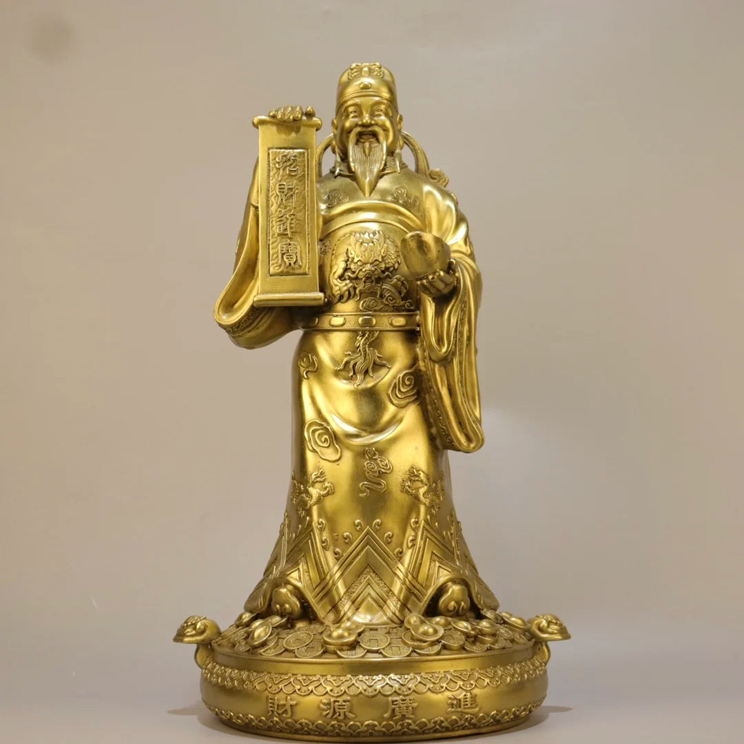 11"Tibetan Temple Collection Old Brass Dragon Head texture Yuanbao Coins God of Wealth Amass wealth Worship Hall Town house