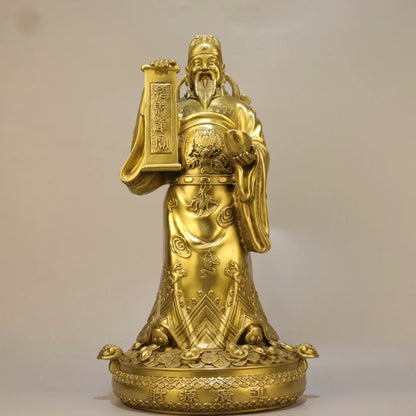 11"Tibetan Temple Collection Old Brass Dragon Head texture Yuanbao Coins God of Wealth Amass wealth Worship Hall Town house