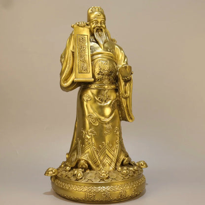 11"Tibetan Temple Collection Old Brass Dragon Head texture Yuanbao Coins God of Wealth Amass wealth Worship Hall Town house