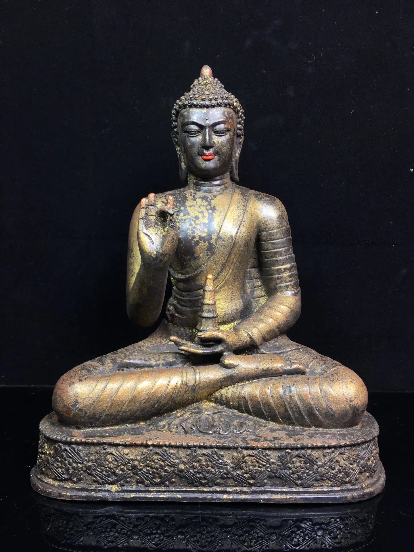 11"Tibetan Temple Collection Old Bronze Cinnabar Northern Wei Buddha Shakyamuni Amitabha worship buddha Town house Exorcism