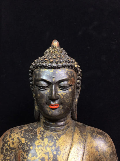 11"Tibetan Temple Collection Old Bronze Cinnabar Northern Wei Buddha Shakyamuni Amitabha worship buddha Town house Exorcism