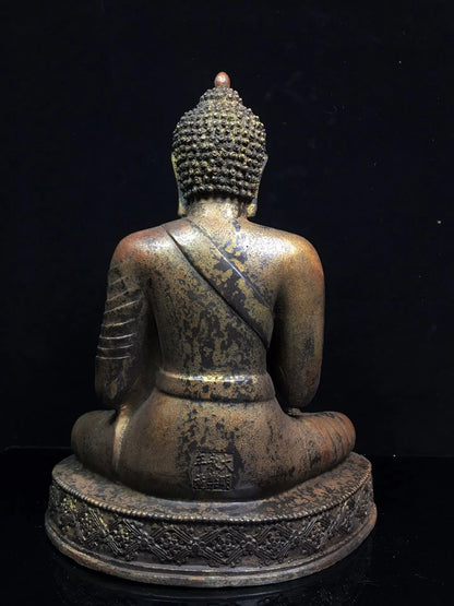 11"Tibetan Temple Collection Old Bronze Cinnabar Northern Wei Buddha Shakyamuni Amitabha worship buddha Town house Exorcism