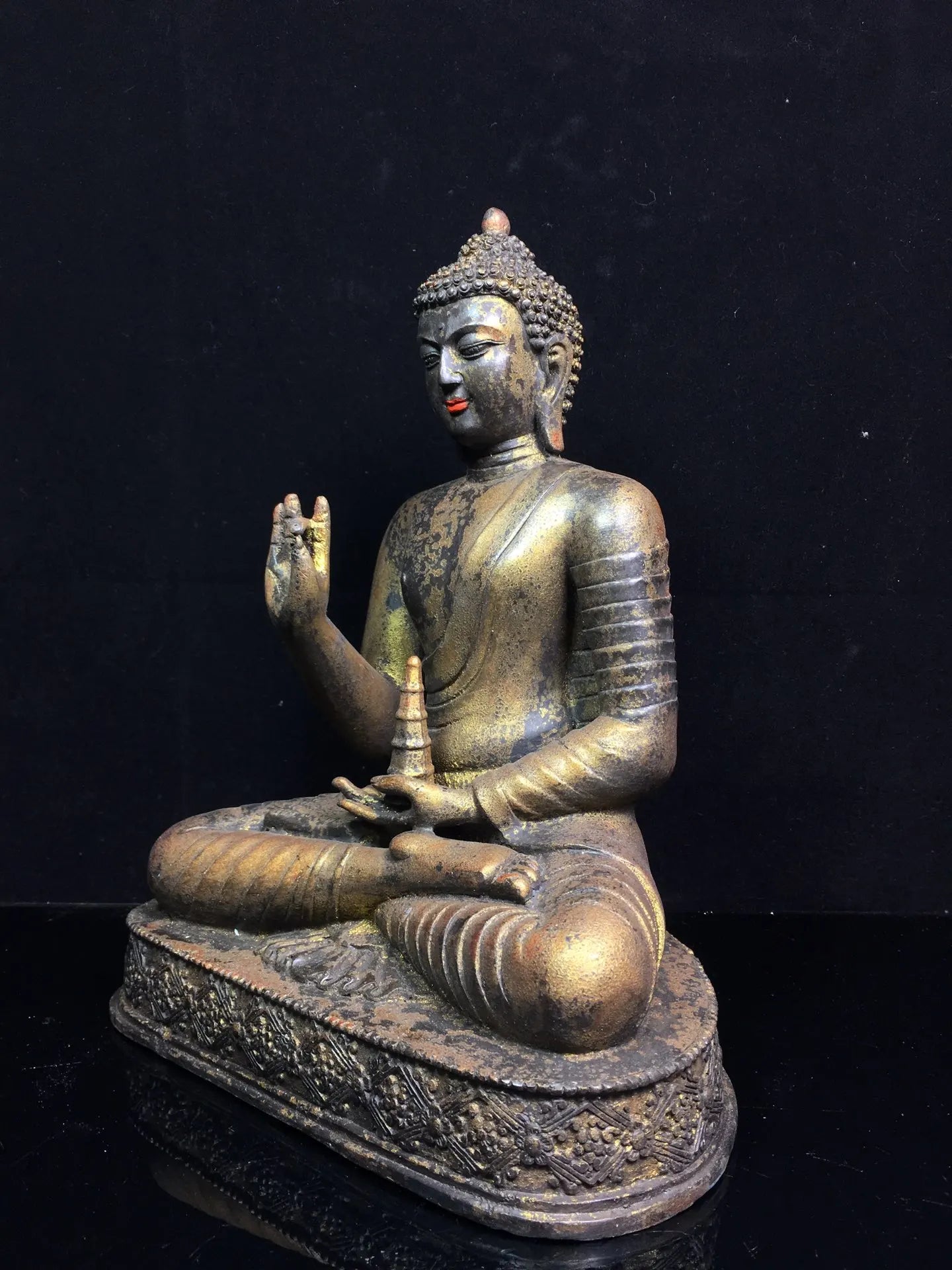 11"Tibetan Temple Collection Old Bronze Cinnabar Northern Wei Buddha Shakyamuni Amitabha worship buddha Town house Exorcism