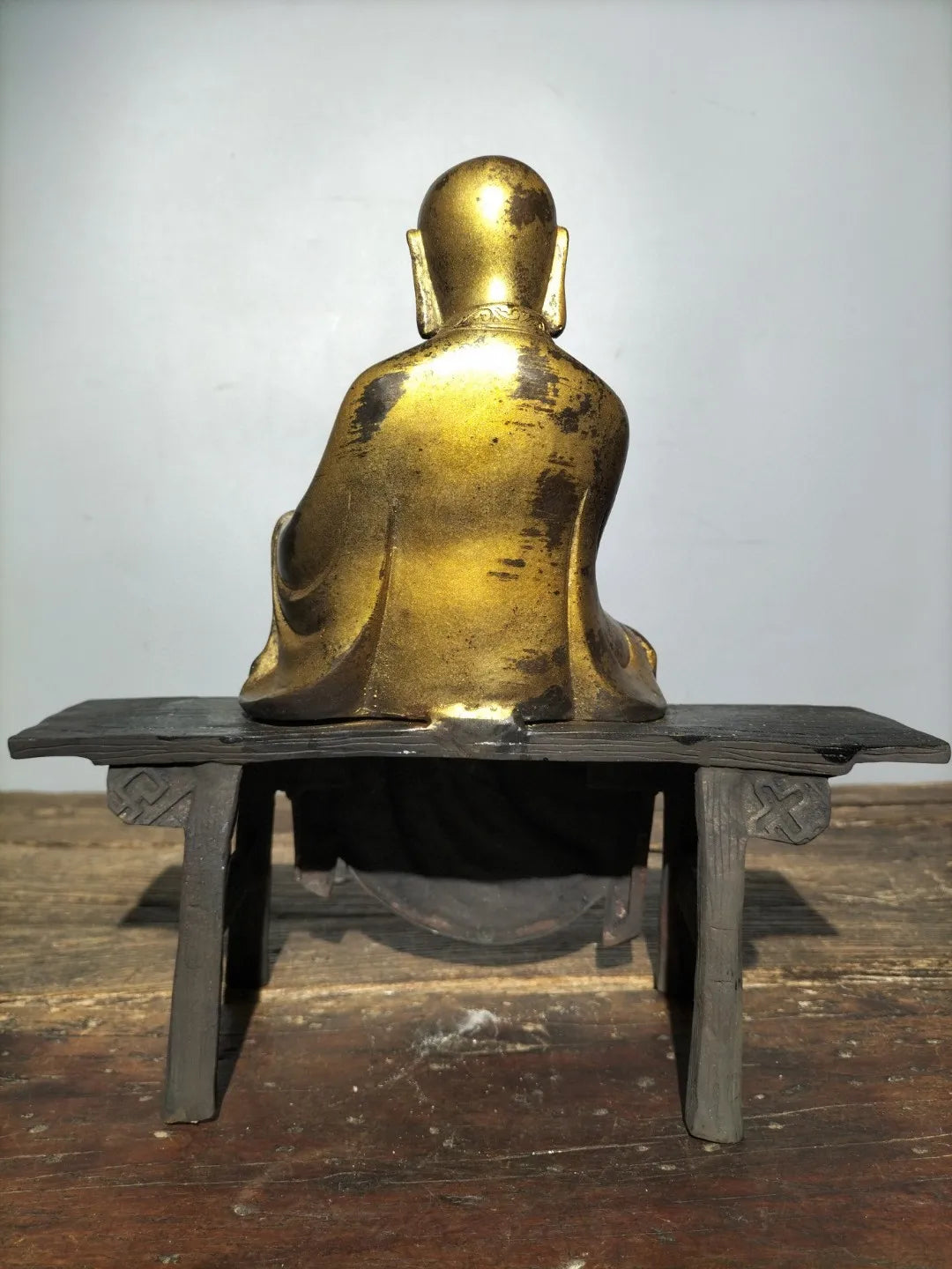 11"Tibetan Temple Collection Old Bronze CinnabarMud gold Northern Wei Buddha bench Buddha Amitabha worship hall Town house