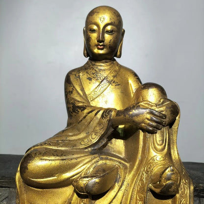 11"Tibetan Temple Collection Old Bronze CinnabarMud gold Northern Wei Buddha bench Buddha Amitabha worship hall Town house