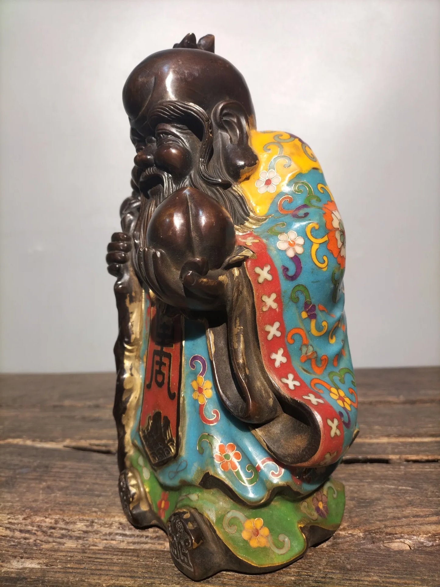 11"Tibetan Temple Collection Old Bronze Cloisonne Enamel Birthday Buddha longevity Buddha God of longevity ornament Town house