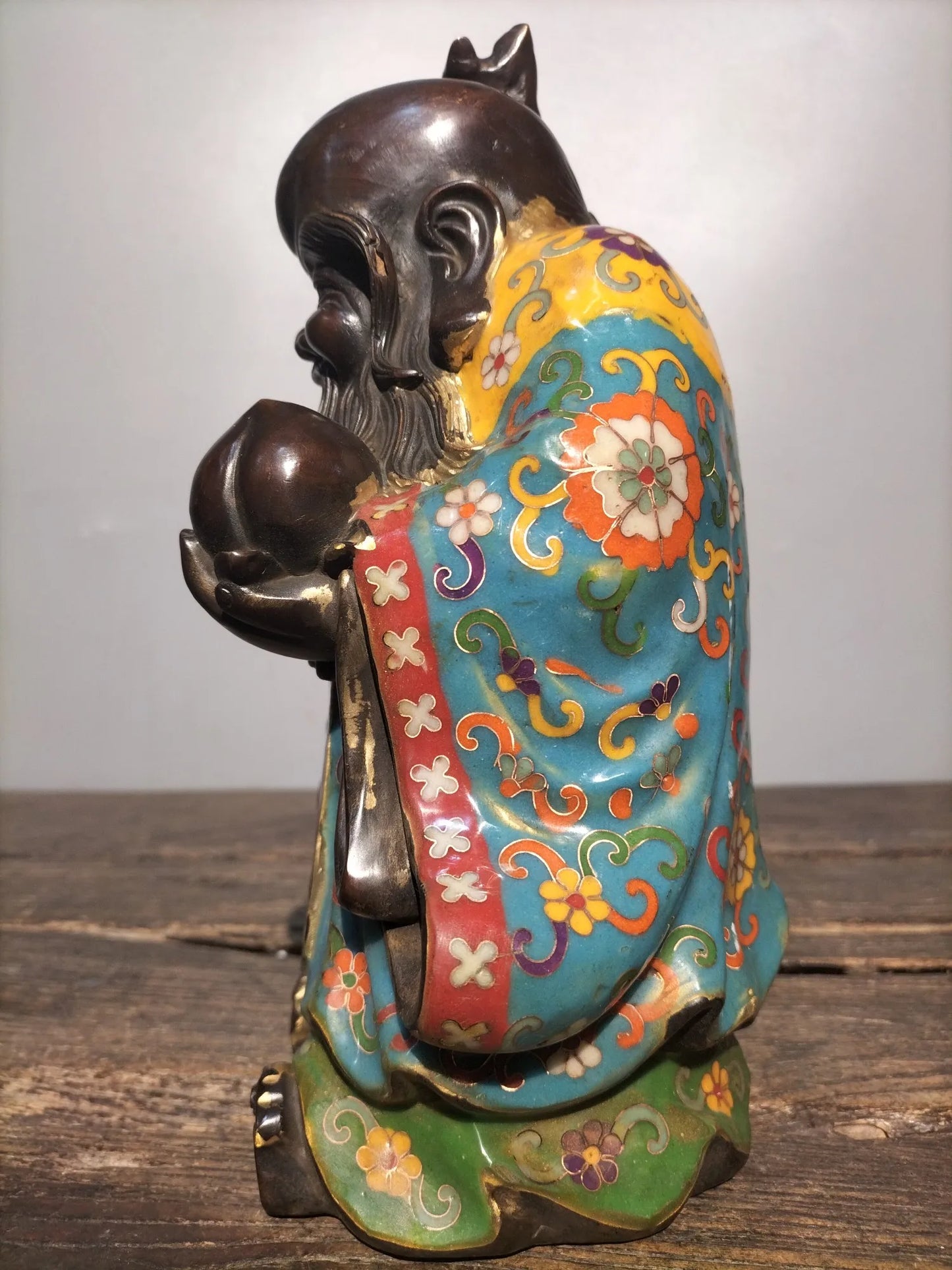 11"Tibetan Temple Collection Old Bronze Cloisonne Enamel Birthday Buddha longevity Buddha God of longevity ornament Town house