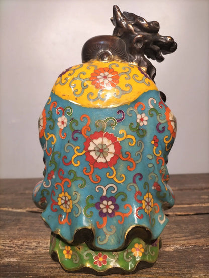 11"Tibetan Temple Collection Old Bronze Cloisonne Enamel Birthday Buddha longevity Buddha God of longevity ornament Town house