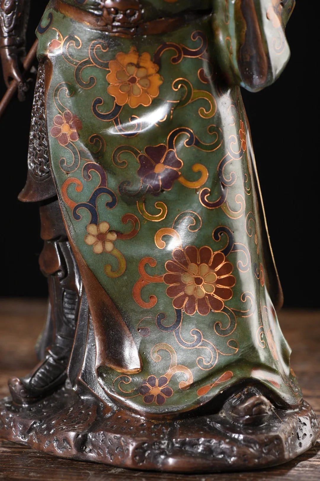 11"Tibetan Temple Collection Old Bronze Cloisonne Flower Texture Guan Yu Guan Yunchang god of wealth Worship Hall Town house