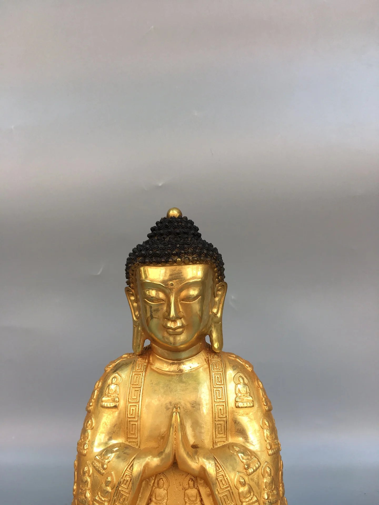 11"Tibetan Temple Collection Old Bronze Gilded Amitabha Shakyamuni Buddha statue cassock Sitting Buddha Worship Hall Town house