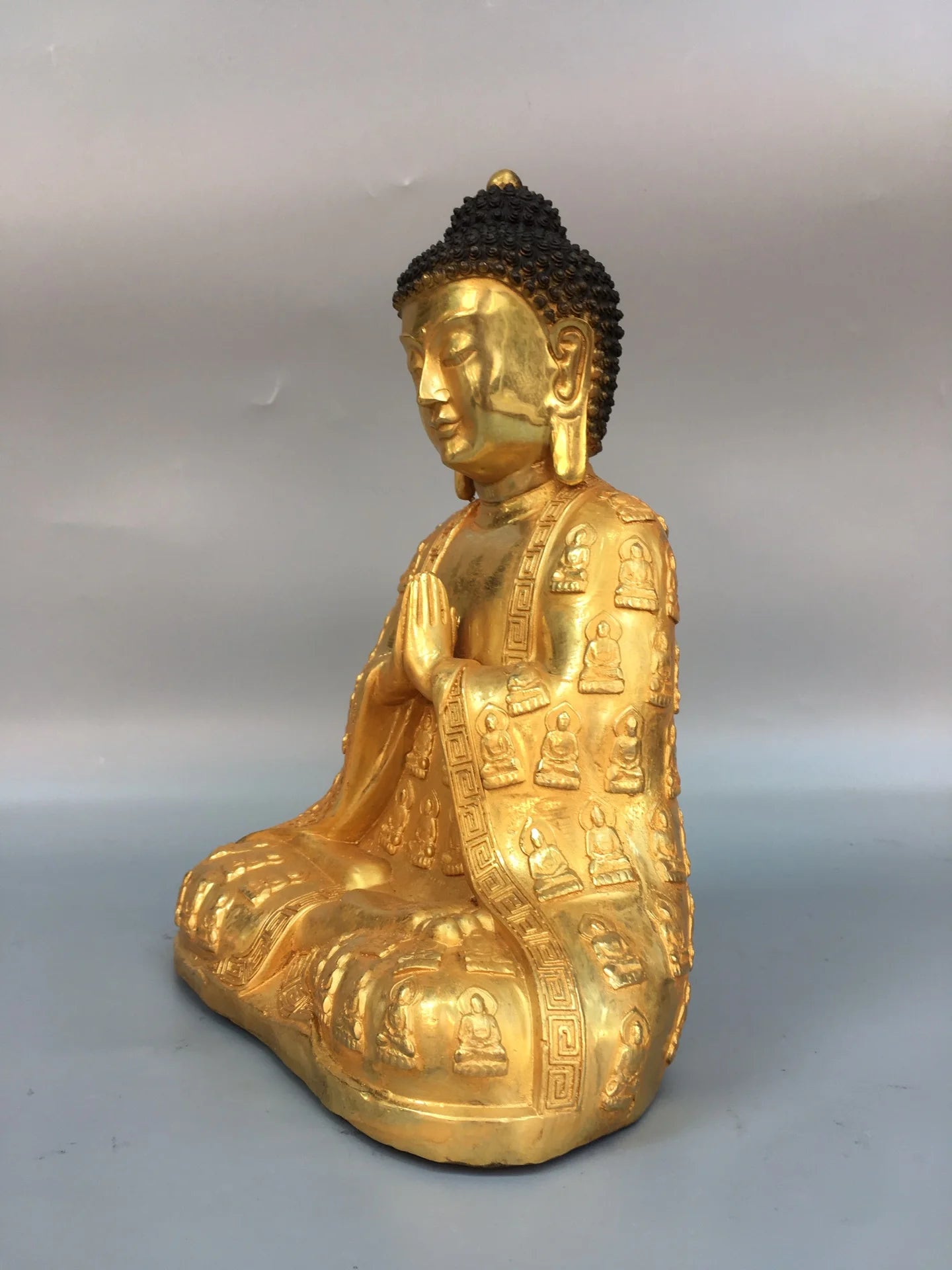 11"Tibetan Temple Collection Old Bronze Gilded Amitabha Shakyamuni Buddha statue cassock Sitting Buddha Worship Hall Town house