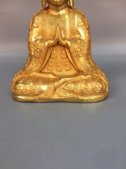 11"Tibetan Temple Collection Old Bronze Gilded Amitabha Shakyamuni Buddha statue cassock Sitting Buddha Worship Hall Town house