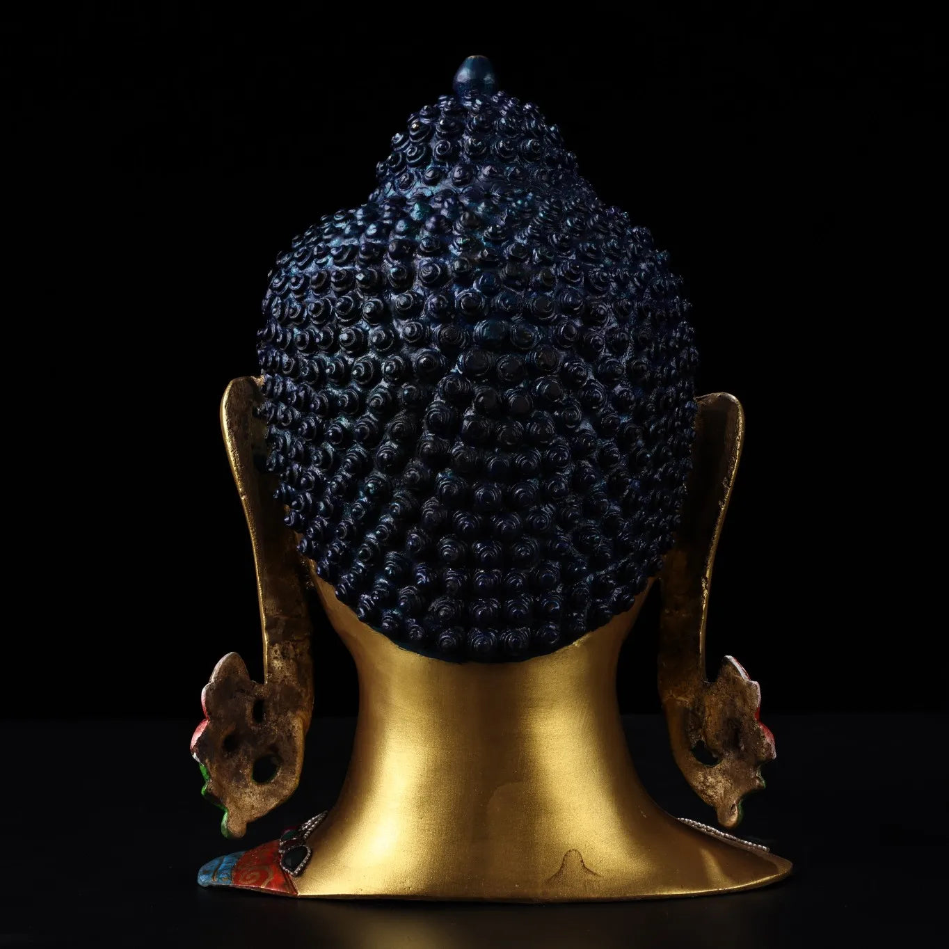11"Tibetan Temple Collection Old Bronze Outline in gold mosaic Gem Turquoise Shakyamuni Buddha Head worship hall Town house