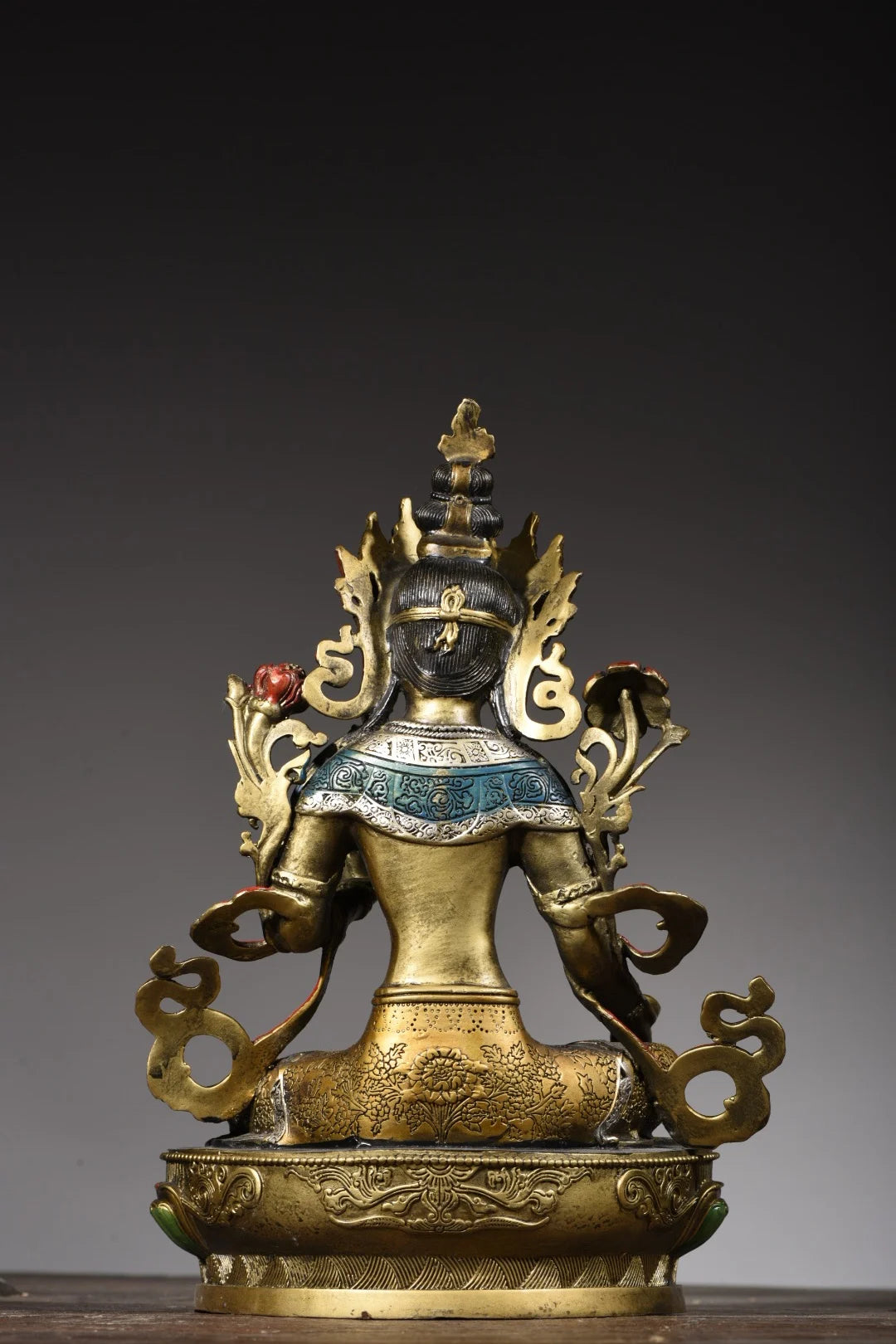 11"Tibetan Temple Collection Old Bronze Painted Green Tara Bodhisattva lotus platform worship buddha Town House Exorcism
