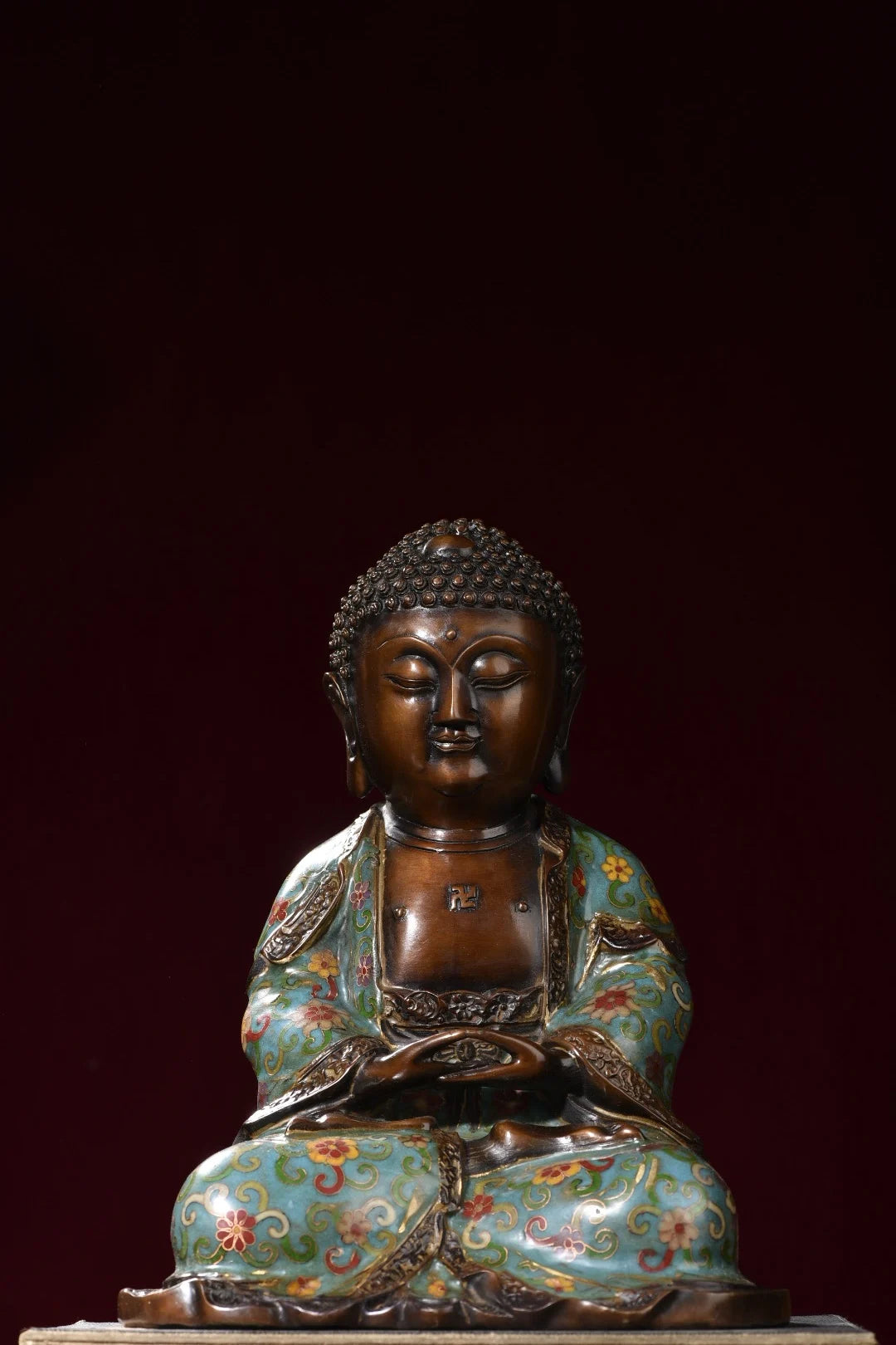 11"Tibetan Temple Collection Old Purple Bronze Cloisonne Enamel Shakyamuni Amitabha Sitting Buddha Worship Hall Town house
