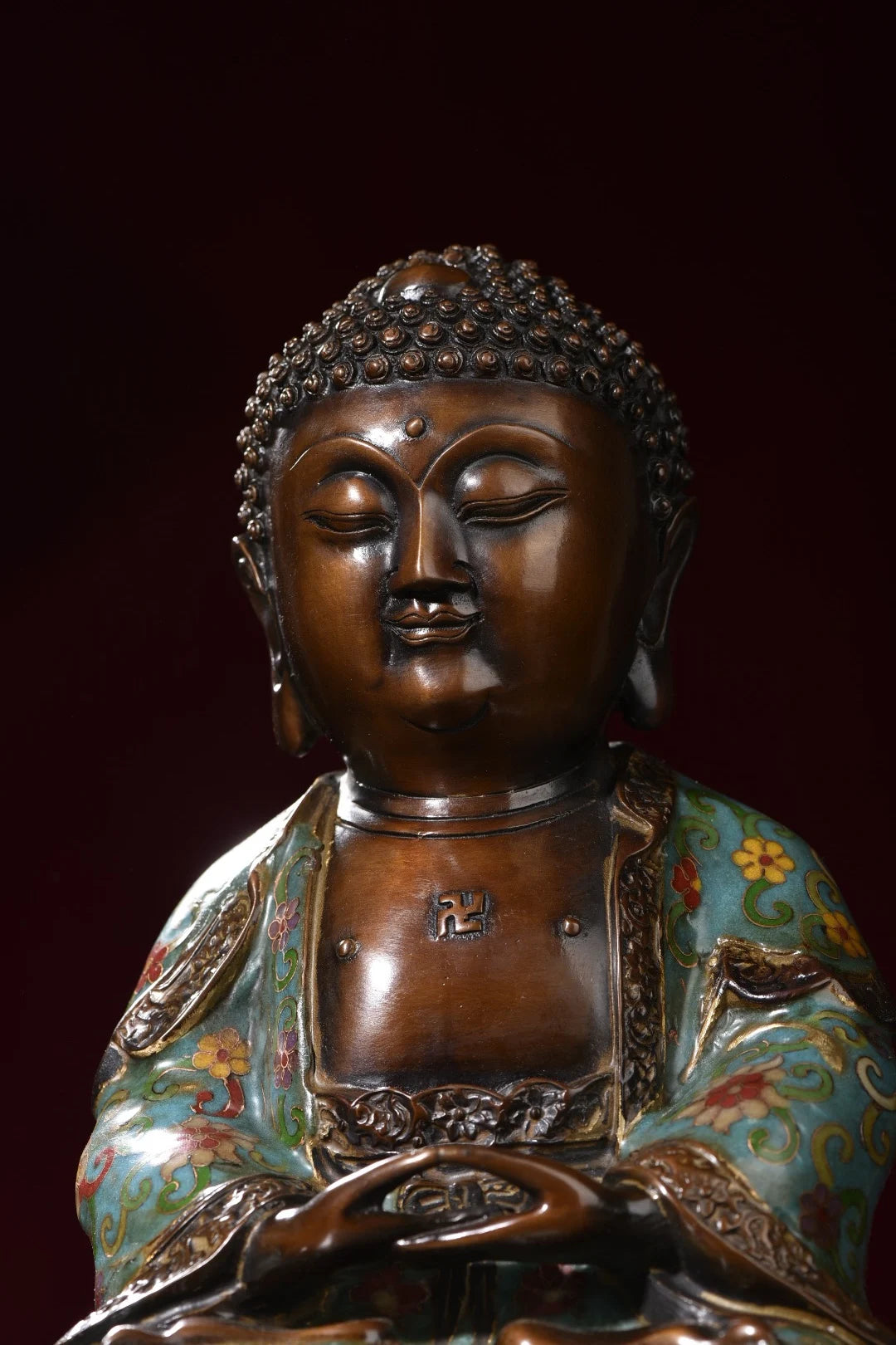 11"Tibetan Temple Collection Old Purple Bronze Cloisonne Enamel Shakyamuni Amitabha Sitting Buddha Worship Hall Town house