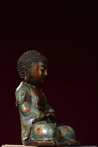 11"Tibetan Temple Collection Old Purple Bronze Cloisonne Enamel Shakyamuni Amitabha Sitting Buddha Worship Hall Town house