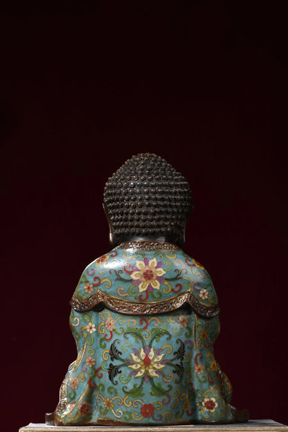 11"Tibetan Temple Collection Old Purple Bronze Cloisonne Enamel Shakyamuni Amitabha Sitting Buddha Worship Hall Town house