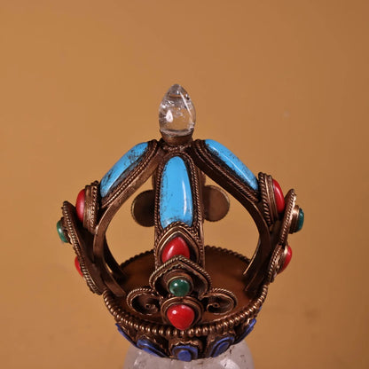 11"Tibetan Temple Collection Old Tibetan Silver Gilded Filigree Mosaic Gem Crystal Five Shares Vajra Phurpa Amulet Town house