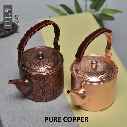 1100ML Pure Copper Hammer Pattern Teapot Handmade Kettle Boiler Antique Tableware Teaware