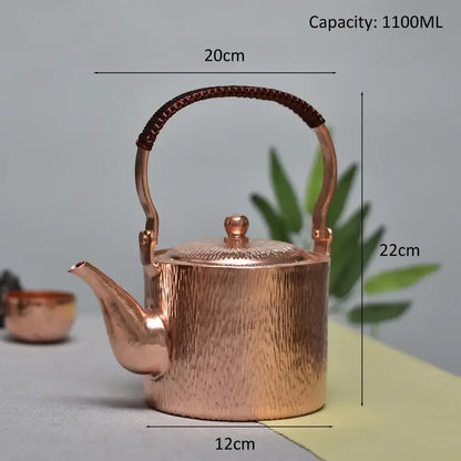 1100ML Pure Copper Hammer Pattern Teapot Handmade Kettle Boiler Antique Tableware Teaware