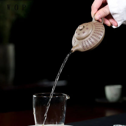 110ml Chinese Yixing Purple Clay Teapot Master Hand-carved Heart Sutra Tea Pot Raw Ore Duan Mud Handmade Kettle Zisha Tea Set
