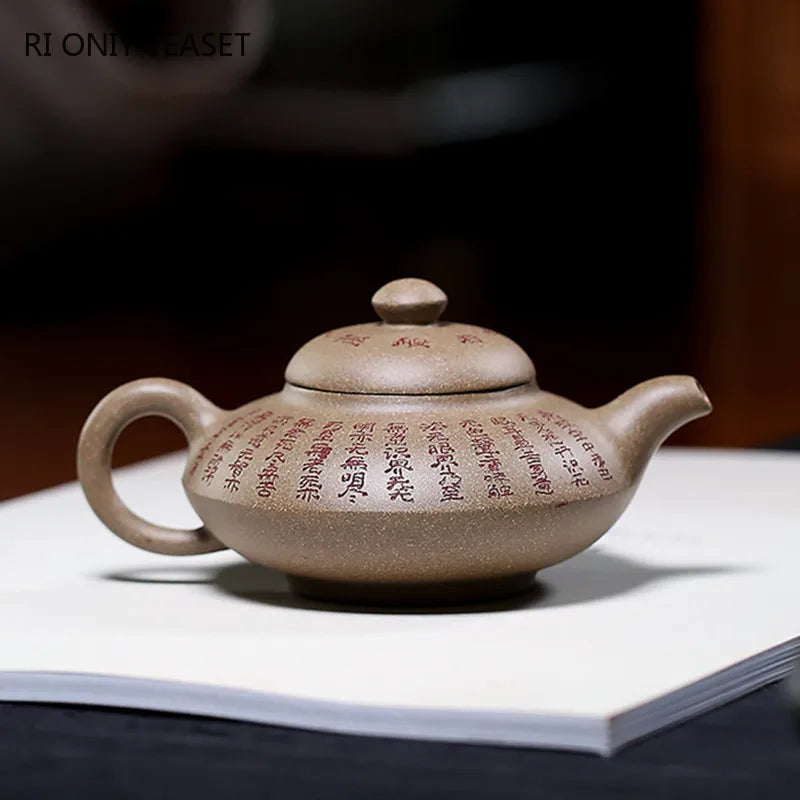 110ml Chinese Yixing Purple Clay Teapot Master Hand-carved Heart Sutra Tea Pot Raw Ore Duan Mud Handmade Kettle Zisha Tea Set