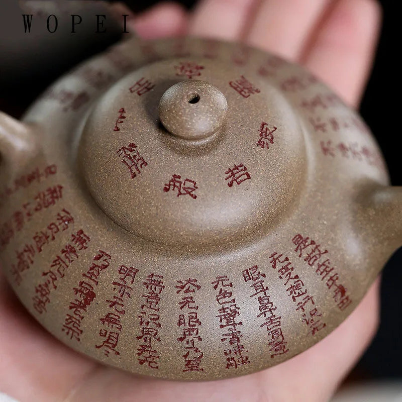 110ml Chinese Yixing Purple Clay Teapot Master Hand-carved Heart Sutra Tea Pot Raw Ore Duan Mud Handmade Kettle Zisha Tea Set