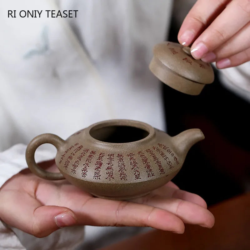 110ml Chinese Yixing Purple Clay Teapot Master Hand-carved Heart Sutra Tea Pot Raw Ore Duan Mud Handmade Kettle Zisha Tea Set