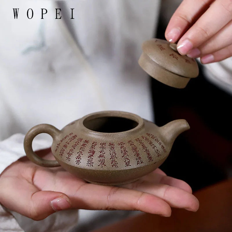 110ml Chinese Yixing Purple Clay Teapot Master Hand-carved Heart Sutra Tea Pot Raw Ore Duan Mud Handmade Kettle Zisha Tea Set
