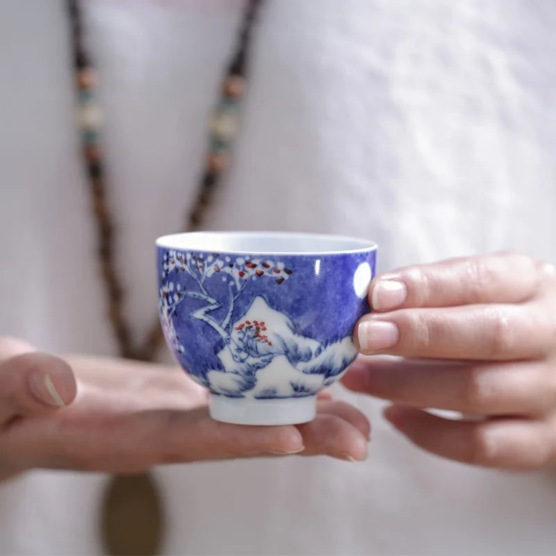 110ml Chinese master tea cup ceramic kungfu tea cups handpainted blue-and-white porcelain cup of tea under glazed teacups new